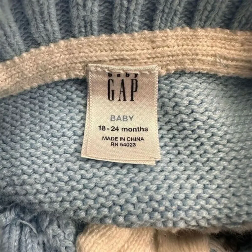 Baby GAP Fair Isle‎ Knit Cardigan 18-24M White Blue Unisex Sweater